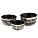 3er-Set Zen-Klangschalen schwarz mit tibetischen Motiven